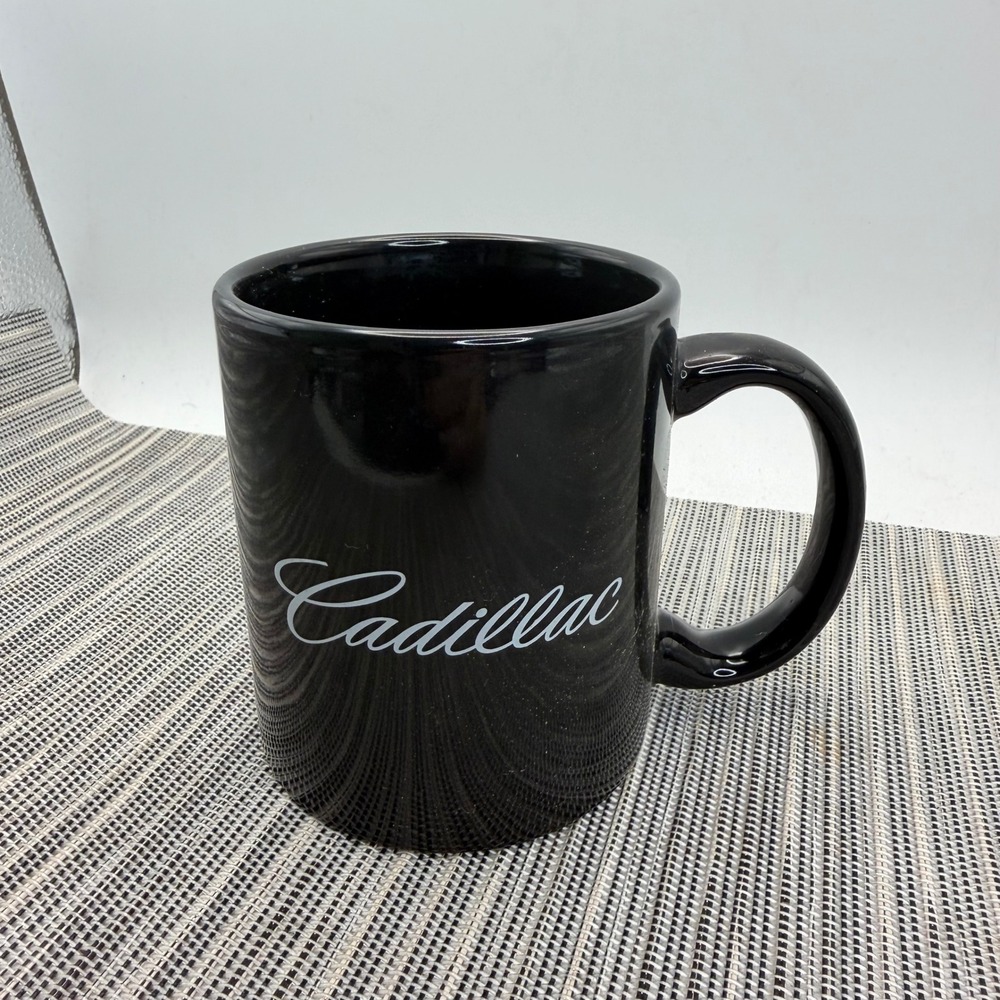 Cadillac Coffee Mug Black Ceramic M Ware White Script Logo Automotive Luxury Car